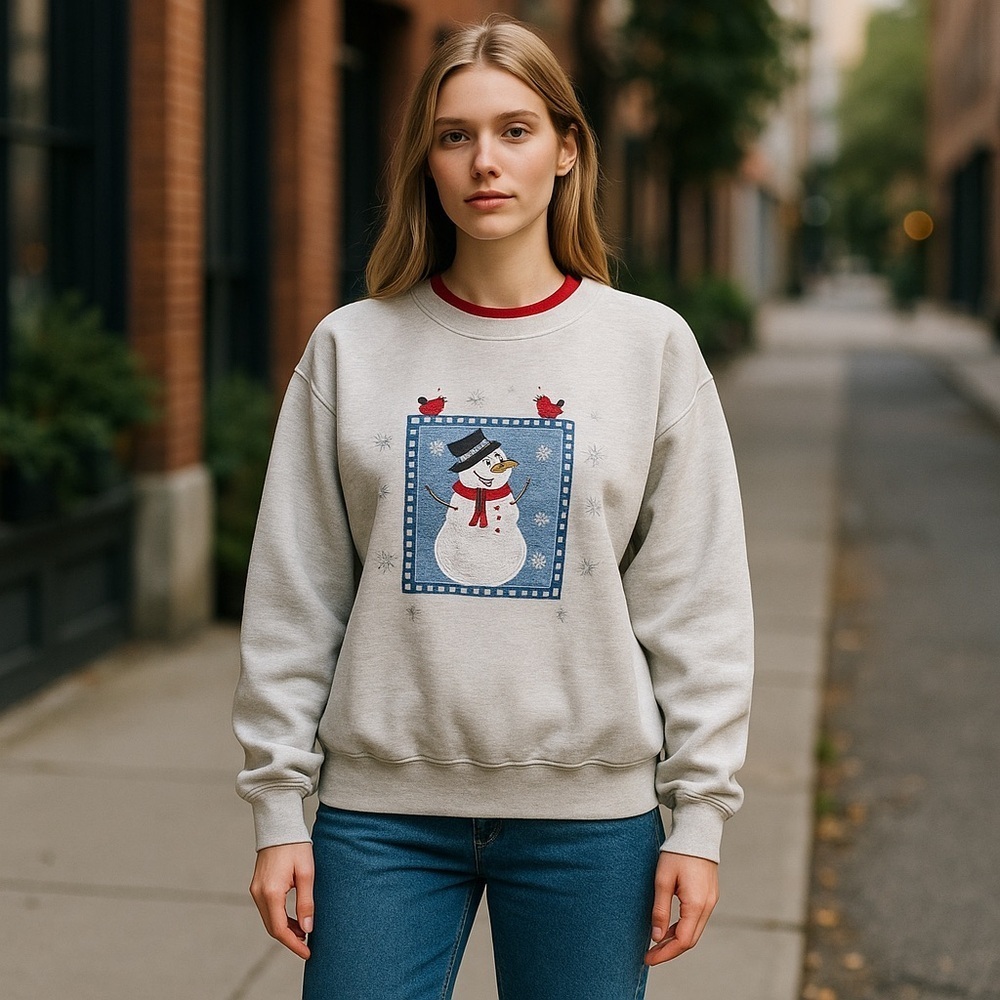 Vintage Sportswear Embroidered Snowman Gray Sweatshirt